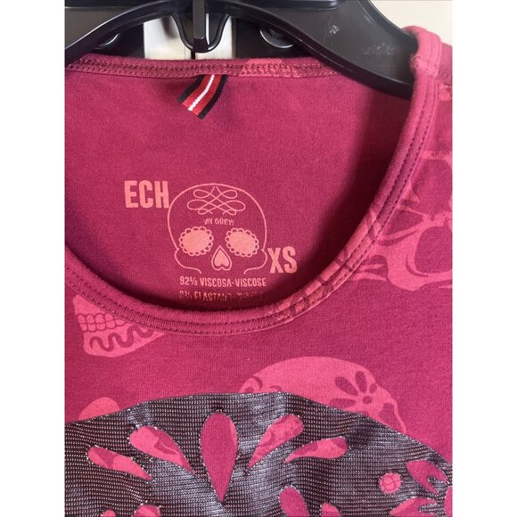 Ay Guey Shirt Women’s/Junior Metallic Skull design Shirt Top Blouse Size XS - Picture 2 of 7